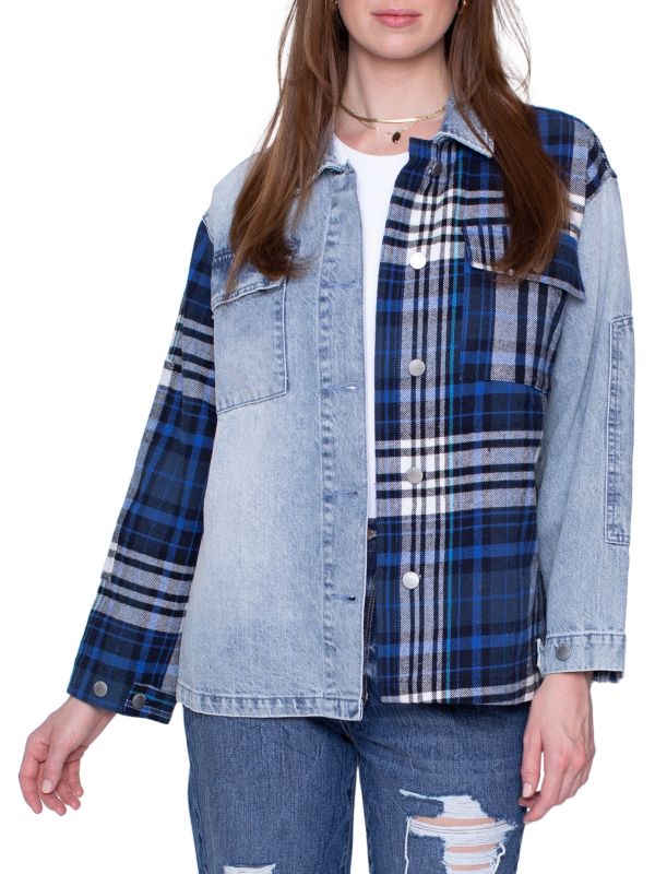 Blue Revival Your Ex BF Plaid & Denim Shacket